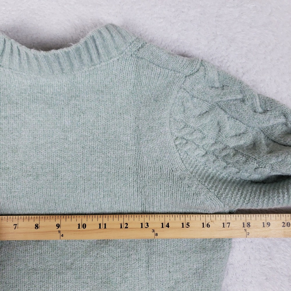 Sincerely Jules Mint Green Cable Knit Crew Neck Sweater Womens Medium Cropped - Picture 7 of 8